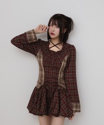 rumnel:（ルムネル）の「チェックバルーンミニワンピース / check balloon mini one-piece（ワンピース）」