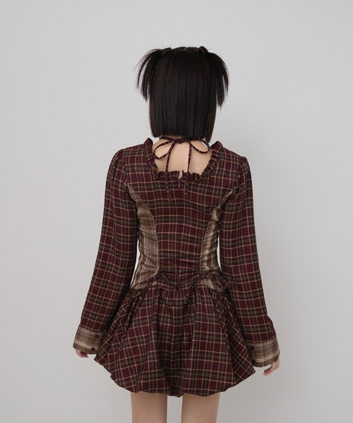 ワンピース Mimi check set mini dress brown ANDMARY】Mimi check set mini dress
