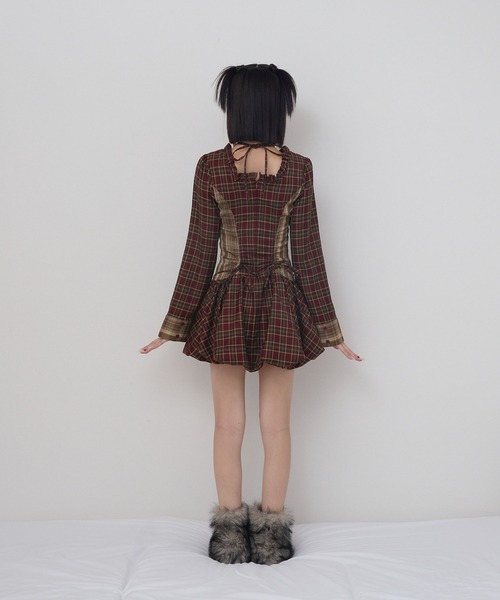【新品タグ付】rumnel: ルムネル チェックバルーンミニワンピース チェックバルーンミニワンピース / check balloon mini one-piece