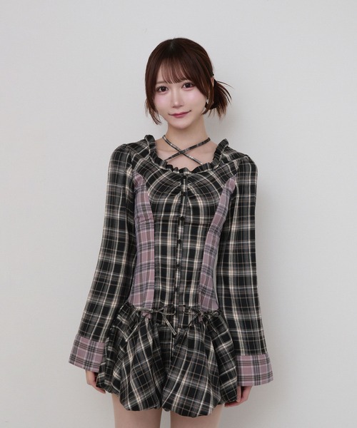 チェックバルーンミニワンピース / check balloon mini one-piece  