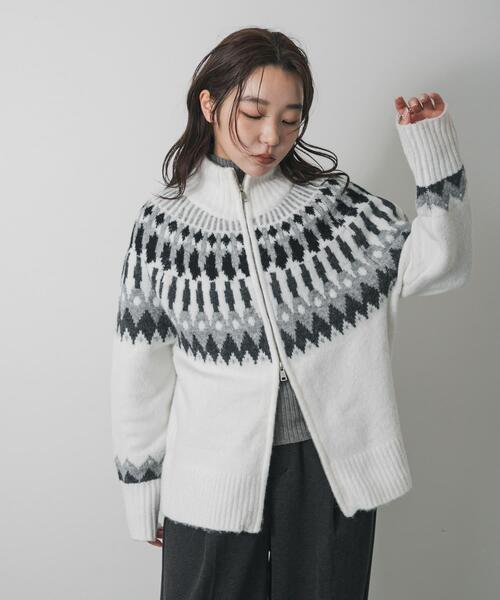 SENSE OF PLACE by URBAN RESEARCH（センスオブプレイスバイアーバンリサーチ）の「『洗濯可』ノルディックジップセーター（ニット/セーター・レディース・ネイビー/オフホワイト/チャコールグレー・ONE）」の2枚目の写真