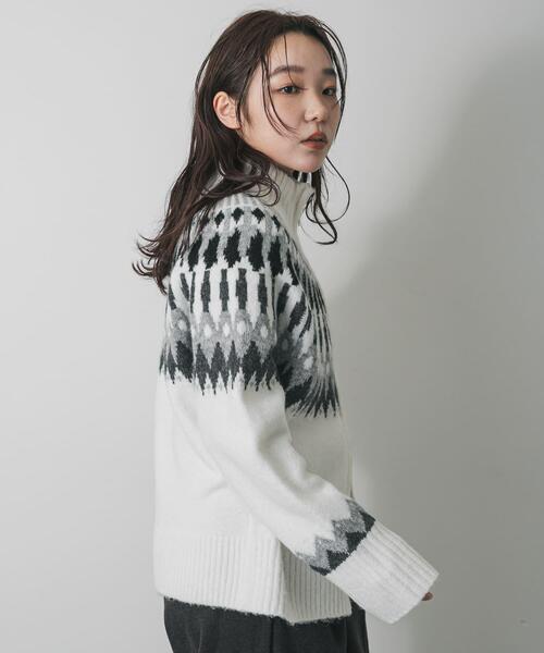 SENSE OF PLACE by URBAN RESEARCH（センスオブプレイスバイアーバンリサーチ）の「『洗濯可』ノルディックジップセーター（ニット/セーター・レディース・ネイビー/オフホワイト/チャコールグレー・ONE）」の5枚目の写真