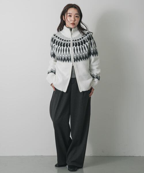 SENSE OF PLACE by URBAN RESEARCH（センスオブプレイスバイアーバンリサーチ）の「『洗濯可』ノルディックジップセーター（ニット/セーター・レディース・ネイビー/オフホワイト/チャコールグレー・ONE）」の7枚目の写真