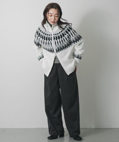 SENSE OF PLACE by URBAN RESEARCH（センスオブプレイスバイアーバンリサーチ）の「『洗濯可』ノルディックジップセーター（ニット/セーター・レディース・ネイビー/オフホワイト/チャコールグレー・ONE）」の8枚目の写真