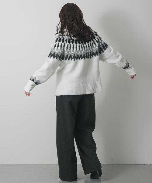 SENSE OF PLACE by URBAN RESEARCH（センスオブプレイスバイアーバンリサーチ）の「『洗濯可』ノルディックジップセーター（ニット/セーター・レディース・ネイビー/オフホワイト/チャコールグレー・ONE）」の9枚目の写真