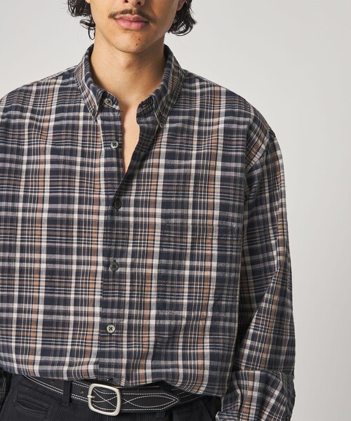 Steven Alan＞ マドラスチェック シングルニードル シャツ LOOSE