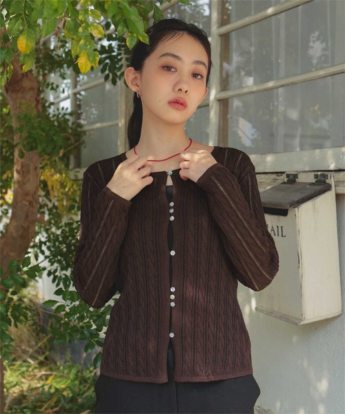 miette(ミエット)の「透かし編みケーブルニットカーディガン(カーディガン/ボレロ・レディース・ネイビー/ブラウン/ライトピンク・L/M/S)」の8枚目の写真