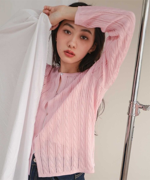miette(ミエット)の「透かし編みケーブルニットカーディガン(カーディガン/ボレロ・レディース・ネイビー/ブラウン/ライトピンク・L/M/S)」の22枚目の写真