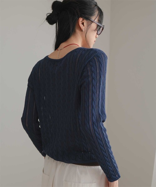 miette(ミエット)の「透かし編みケーブルニットカーディガン(カーディガン/ボレロ・レディース・ネイビー/ブラウン/ライトピンク・L/M/S)」の16枚目の写真
