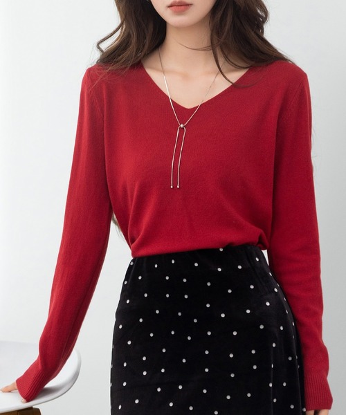 DAY CLOSET（デイ クローゼット）の「何気ない日も、きれいに見せる。長袖Vネックリブニットトップス レディース（ニット/セーター・レディース・ブラック/サンドベージュ/グレー/イエロー/ホワイト/レッド/ブラウン・FREE）」の7枚目の写真