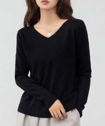 DAY CLOSET | 何気ない日も、きれいに見せる。長袖Vネックリブニットトップス レディース(ニット/セーター)