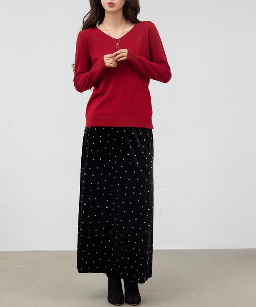 DAY CLOSET（デイ クローゼット）の「何気ない日も、きれいに見せる。長袖Vネックリブニットトップス レディース（ニット/セーター・レディース・ブラック/サンドベージュ/グレー/イエロー/ホワイト/レッド/ブラウン・FREE）」の17枚目の写真