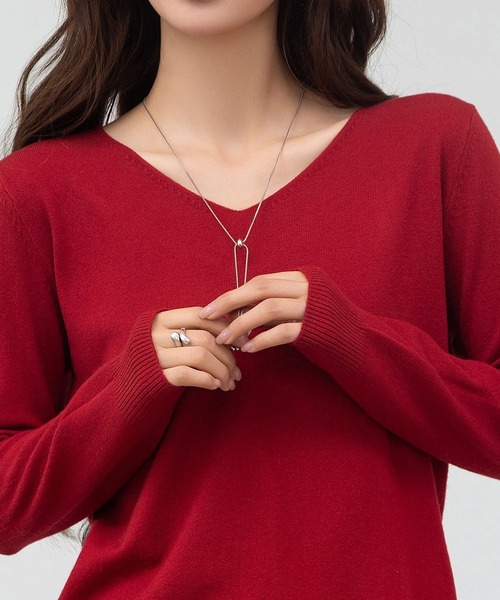 DAY CLOSET（デイ クローゼット）の「何気ない日も、きれいに見せる。長袖Vネックリブニットトップス レディース（ニット/セーター・レディース・ブラック/サンドベージュ/グレー/イエロー/ホワイト/レッド/ブラウン・FREE）」の22枚目の写真