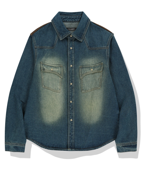 NOT4NERD(ノットフォーナード)の「Paneled Suede Western Denim Shirt - Deep Blue(シャツ/ブラウス・レディース・その他・LARGE/X-LARGE/MEDIUM)」の1枚目の写真