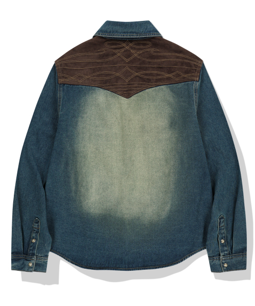 NOT4NERD(ノットフォーナード)の「Paneled Suede Western Denim Shirt - Deep Blue(シャツ/ブラウス・レディース・その他・LARGE/X-LARGE/MEDIUM)」の2枚目の写真