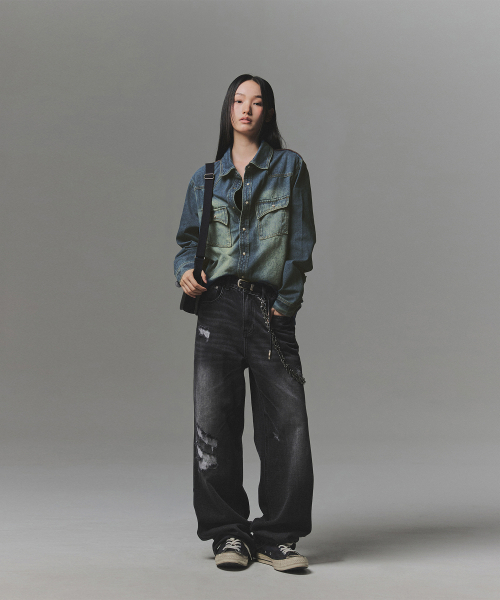 NOT4NERD(ノットフォーナード)の「Paneled Suede Western Denim Shirt - Deep Blue(シャツ/ブラウス・レディース・その他・LARGE/X-LARGE/MEDIUM)」の5枚目の写真