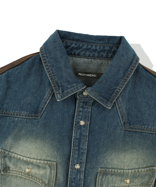 NOT4NERD(ノットフォーナード)の「Paneled Suede Western Denim Shirt - Deep Blue(シャツ/ブラウス・レディース・その他・LARGE/X-LARGE/MEDIUM)」の7枚目の写真