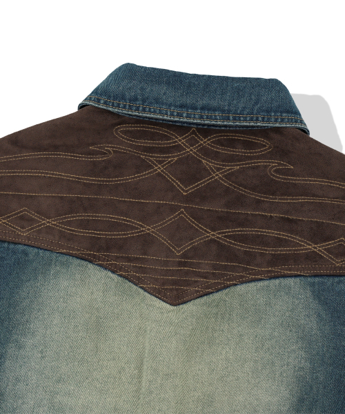 NOT4NERD(ノットフォーナード)の「Paneled Suede Western Denim Shirt - Deep Blue(シャツ/ブラウス・レディース・その他・LARGE/X-LARGE/MEDIUM)」の8枚目の写真
