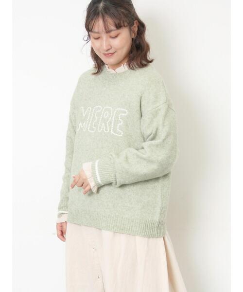 Samansa Mos2（サマンサ モスモス）の「ロゴ刺繍プルオーバーニット（ニット/セーター・レディース・ベージュ/ミント/キナリ/ピンク/チャコールグレー・F）」の4枚目の写真