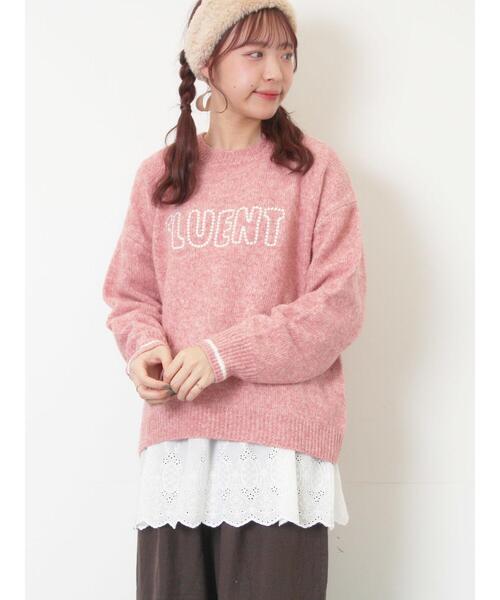 Samansa Mos2（サマンサ モスモス）の「ロゴ刺繍プルオーバーニット（ニット/セーター・レディース・ベージュ/ミント/キナリ/ピンク/チャコールグレー・F）」の7枚目の写真