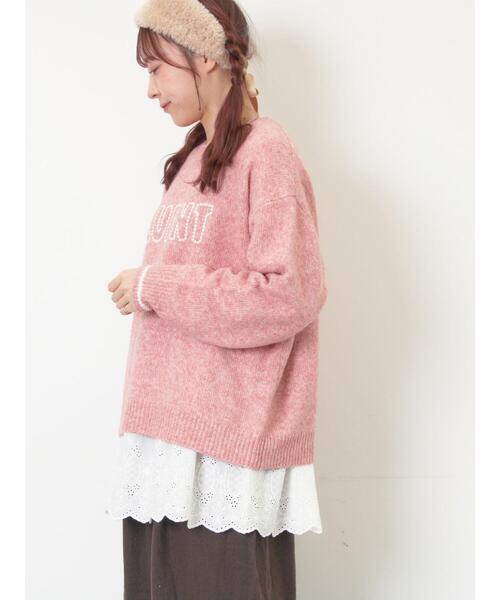 Samansa Mos2（サマンサ モスモス）の「ロゴ刺繍プルオーバーニット（ニット/セーター・レディース・ベージュ/ミント/キナリ/ピンク/チャコールグレー・F）」の8枚目の写真