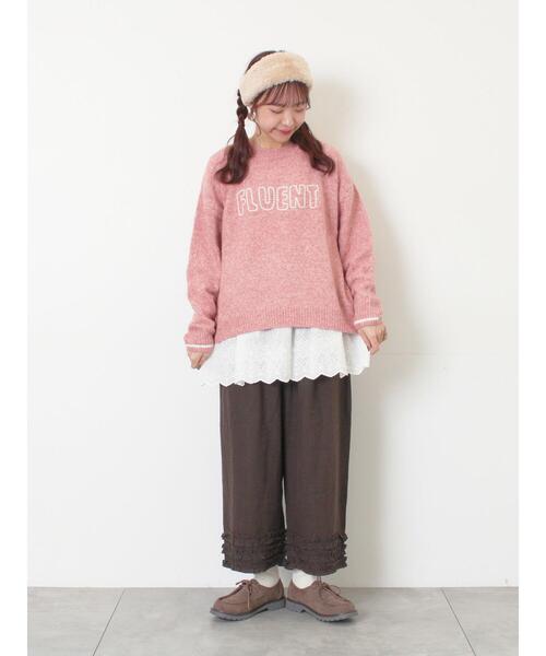 Samansa Mos2（サマンサ モスモス）の「ロゴ刺繍プルオーバーニット（ニット/セーター・レディース・ベージュ/ミント/キナリ/ピンク/チャコールグレー・F）」の10枚目の写真