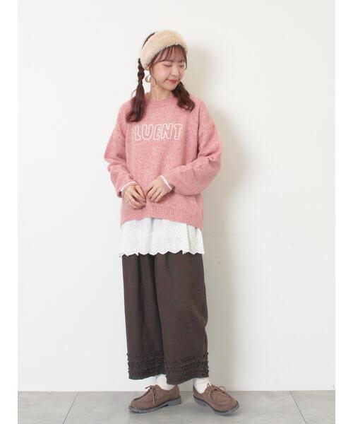 Samansa Mos2（サマンサ モスモス）の「ロゴ刺繍プルオーバーニット（ニット/セーター・レディース・ベージュ/ミント/キナリ/ピンク/チャコールグレー・F）」の11枚目の写真