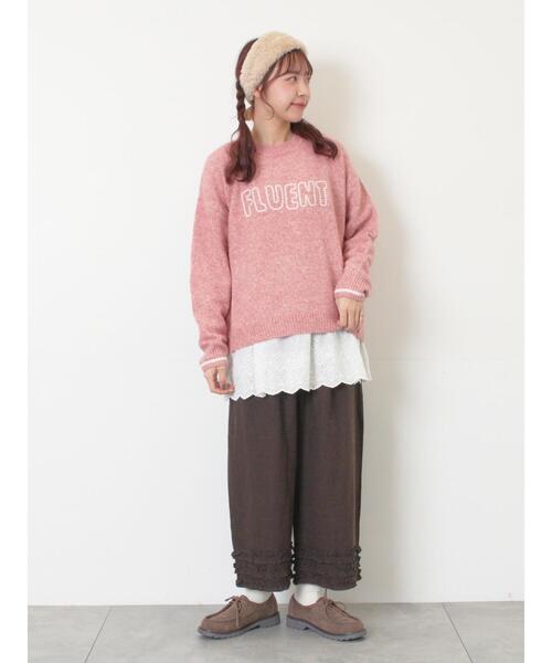 Samansa Mos2（サマンサ モスモス）の「ロゴ刺繍プルオーバーニット（ニット/セーター・レディース・ベージュ/ミント/キナリ/ピンク/チャコールグレー・F）」の12枚目の写真