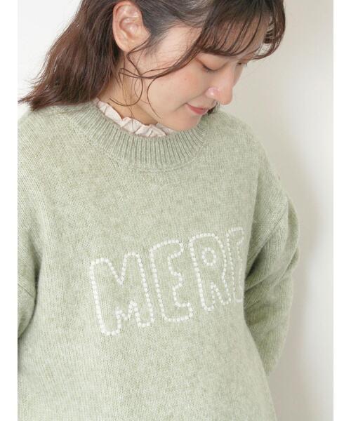 Samansa Mos2（サマンサ モスモス）の「ロゴ刺繍プルオーバーニット（ニット/セーター・レディース・ベージュ/ミント/キナリ/ピンク/チャコールグレー・F）」の13枚目の写真