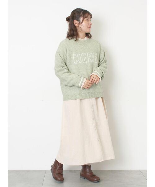 Samansa Mos2（サマンサ モスモス）の「ロゴ刺繍プルオーバーニット（ニット/セーター・レディース・ベージュ/ミント/キナリ/ピンク/チャコールグレー・F）」の15枚目の写真