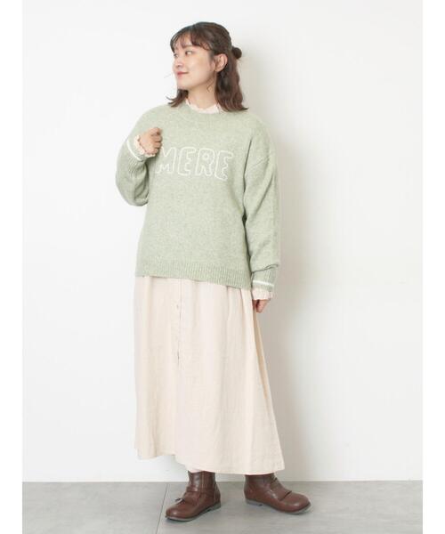 Samansa Mos2（サマンサ モスモス）の「ロゴ刺繍プルオーバーニット（ニット/セーター・レディース・ベージュ/ミント/キナリ/ピンク/チャコールグレー・F）」の16枚目の写真