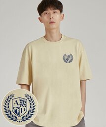 エイピシールドエンブレムラウンドネック15数綿半袖Tシャツ_バター