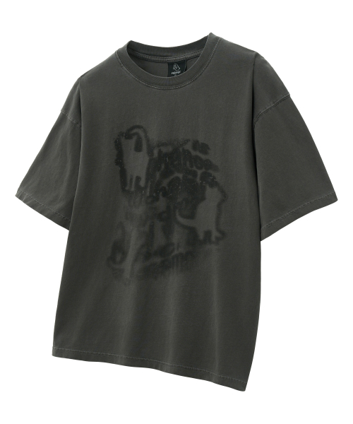 MOZMOZ（モズモズ）の「レタリングキャット オーバーサイズ ピグメント 半袖Tシャツ チャコール（Tシャツ/カットソー・レディース・その他・XXL/M/XL）」の2枚目の写真