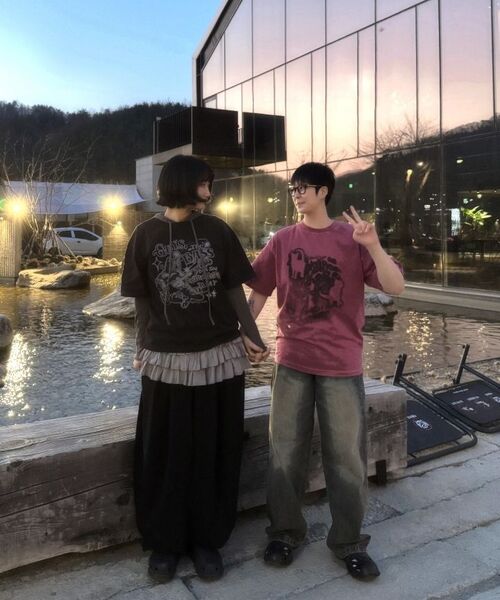 MOZMOZ（モズモズ）の「レタリングキャット オーバーサイズ ピグメント 半袖Tシャツ チャコール（Tシャツ/カットソー・レディース・その他・XXL/M/XL）」の7枚目の写真