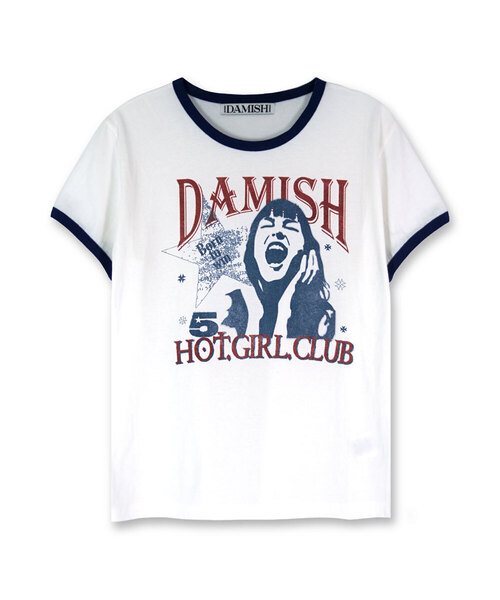 DAMISH(ダミシュ)の「ホットガールクラブリンガーTシャツ_ネイビー(Tシャツ/カットソー・レディース・ネイビー・SMALL/MEDIUM)」の1枚目の写真
