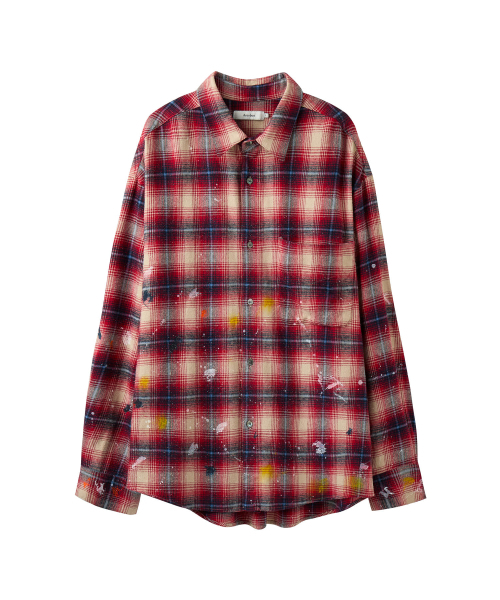 AREUBAN(アルバン)の「ワイルドペイントスプラッターチェックシャツ_ワイルドレッド(シャツ/ブラウス・メンズ・レッド系その他2・2/4/3)」の1枚目の写真