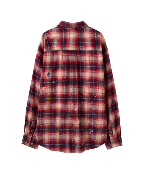 AREUBAN(アルバン)の「ワイルドペイントスプラッターチェックシャツ_ワイルドレッド(シャツ/ブラウス・メンズ・レッド系その他2・2/4/3)」の2枚目の写真