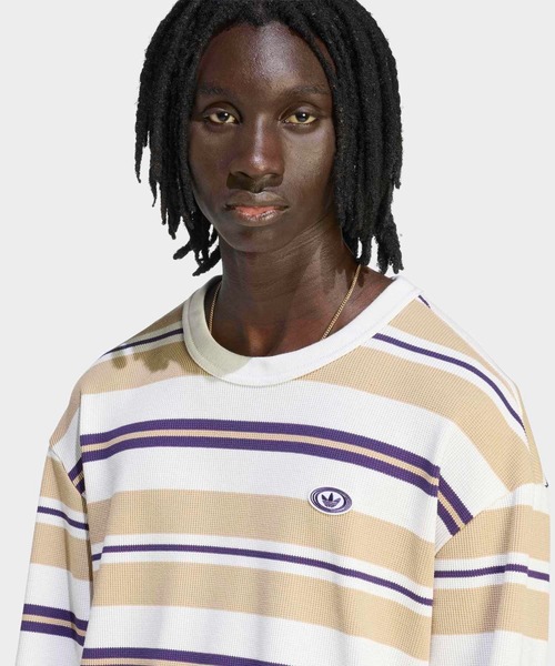 90sオルタナティブスポーツ長袖ストライプ ワッフル ティー / ロンT