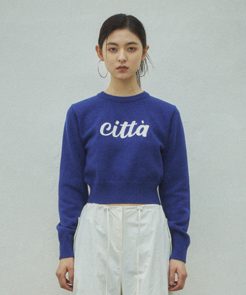 CITTA（シータ）の「シータチェーンステッチロゴラウンドセミクロップニット_CTK202(ブルー)（ニット/セーター・レディース・ブルー・FREE）」の2枚目の写真