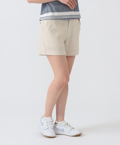 BEAMS GOLF（ビームスゴルフ）の「PURPLE LABEL / リネンライク 裾ダブル ショートパンツ（その他パンツ・レディース・ネイビー/ベージュ/サックスブルー・MEDIUM/LARGE/SMALL）」の2枚目の写真