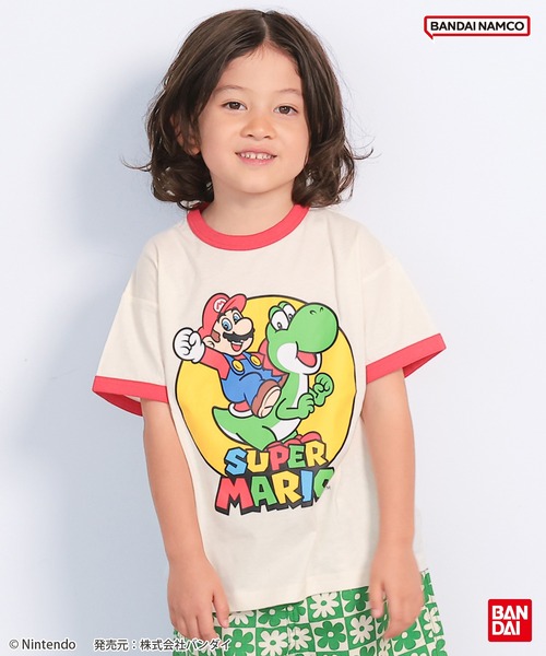 BANDAI(バンダイ)の「【スーパーマリオ】別注プリントリンガーTシャツ(Tシャツ/カットソー・キッズ・チャコール/オフホワイト・100/110/120/130/140/150)」の2枚目の写真