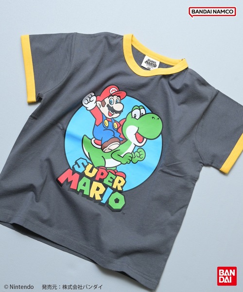 BANDAI(バンダイ)の「【スーパーマリオ】別注プリントリンガーTシャツ(Tシャツ/カットソー・キッズ・チャコール/オフホワイト・100/110/120/130/140/150)」の1枚目の写真