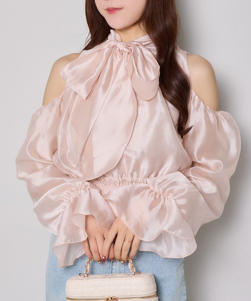 one after another NICE CLAUP(ワンアフターアナザーナイスクラップ)の「アメスリリボンブラウス(シャツ/ブラウス・レディース・ピンクベージュ/ブルー系その他/ドット・FREE)」の3枚目の写真