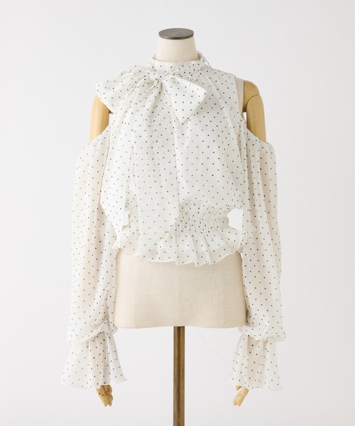 one after another NICE CLAUP(ワンアフターアナザーナイスクラップ)の「アメスリリボンブラウス(シャツ/ブラウス・レディース・ピンクベージュ/ブルー系その他/ドット・FREE)」の4枚目の写真