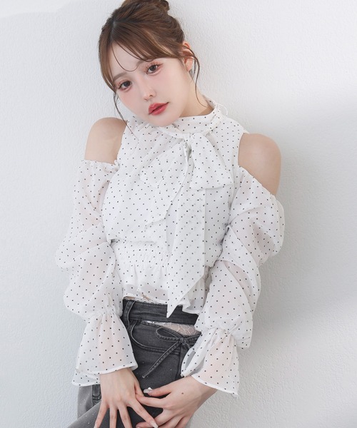 one after another NICE CLAUP(ワンアフターアナザーナイスクラップ)の「アメスリリボンブラウス(シャツ/ブラウス・レディース・ピンクベージュ/ブルー系その他/ドット・FREE)」の11枚目の写真