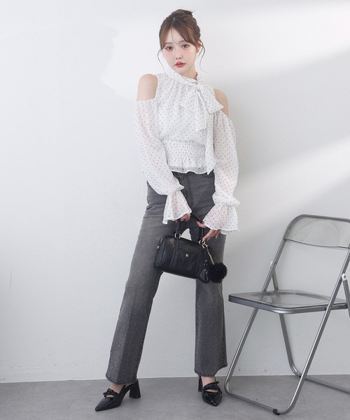 one after another NICE CLAUP(ワンアフターアナザーナイスクラップ)の「アメスリリボンブラウス(シャツ/ブラウス・レディース・ピンクベージュ/ブルー系その他/ドット・FREE)」の6枚目の写真