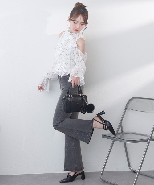 one after another NICE CLAUP(ワンアフターアナザーナイスクラップ)の「アメスリリボンブラウス(シャツ/ブラウス・レディース・ピンクベージュ/ブルー系その他/ドット・FREE)」の7枚目の写真