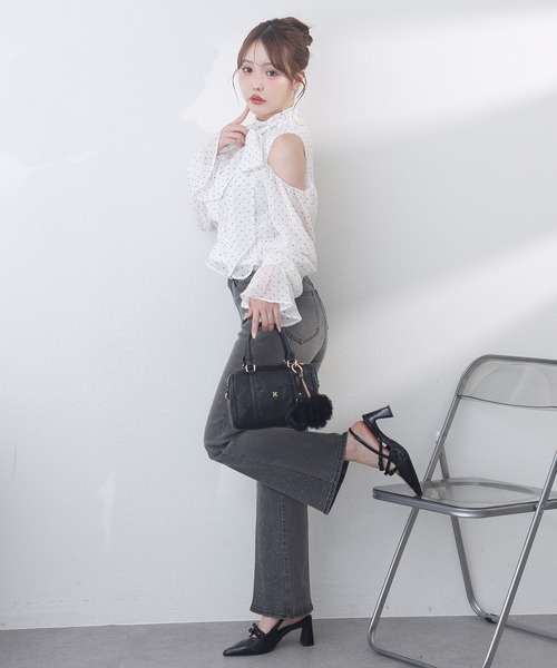 one after another NICE CLAUP(ワンアフターアナザーナイスクラップ)の「アメスリリボンブラウス(シャツ/ブラウス・レディース・ピンクベージュ/ブルー系その他/ドット・FREE)」の8枚目の写真