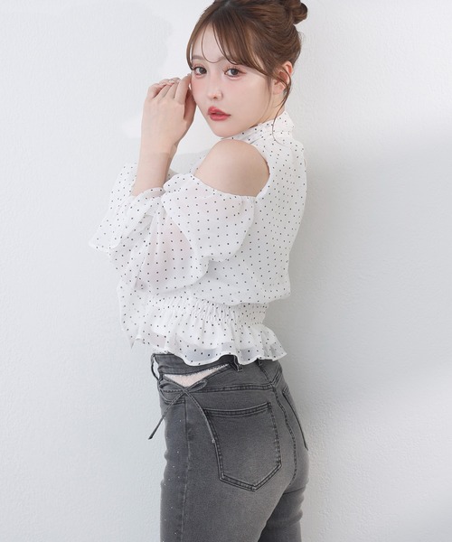 one after another NICE CLAUP(ワンアフターアナザーナイスクラップ)の「アメスリリボンブラウス(シャツ/ブラウス・レディース・ピンクベージュ/ブルー系その他/ドット・FREE)」の10枚目の写真