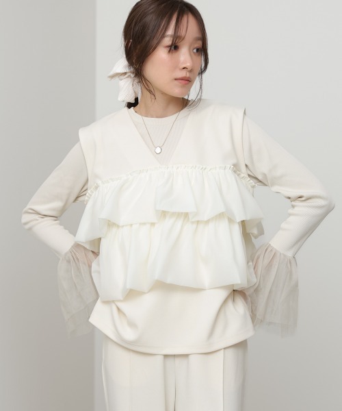 Bab(バブ)の「【選べるサイズ展開/イージージョーゼットシリーズ】【イージーケア】イージージョーゼットティアードベスト+パンツSET(パンツドレス・レディース・アイボリー/ブラック・S/M)」の20枚目の写真